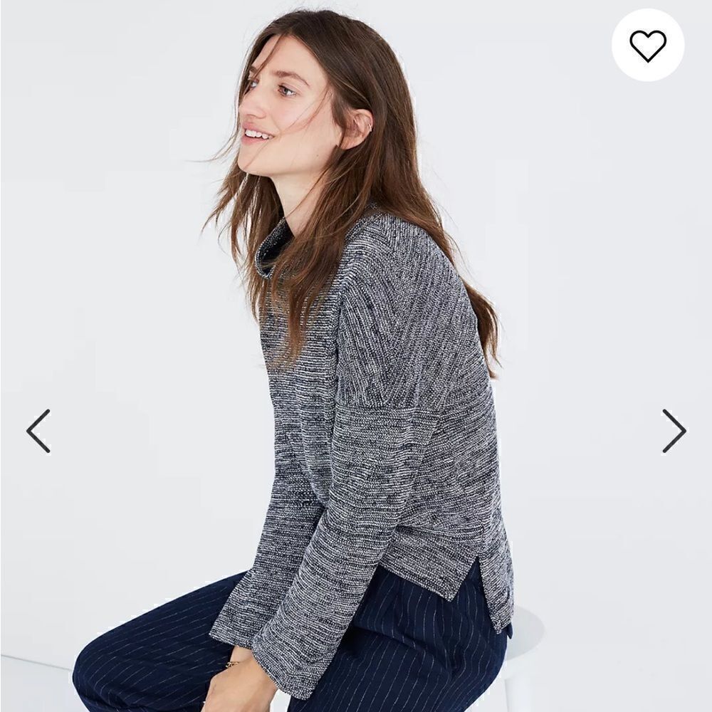 Madewell Women’s Mockneck Pullover Top Blue and White Comfy Size Large - Picture 2 of 8